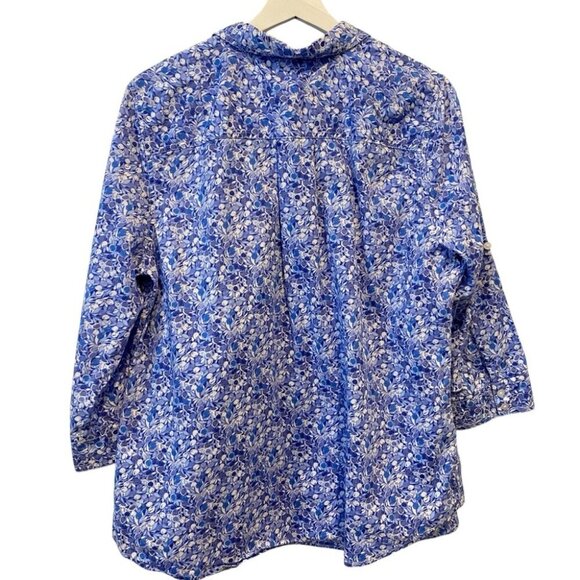 Vintage St. John’s Bay Cottagecore Blue Floral Print 3/4 Sleeve Collared Blouse - Picture 8 of 17